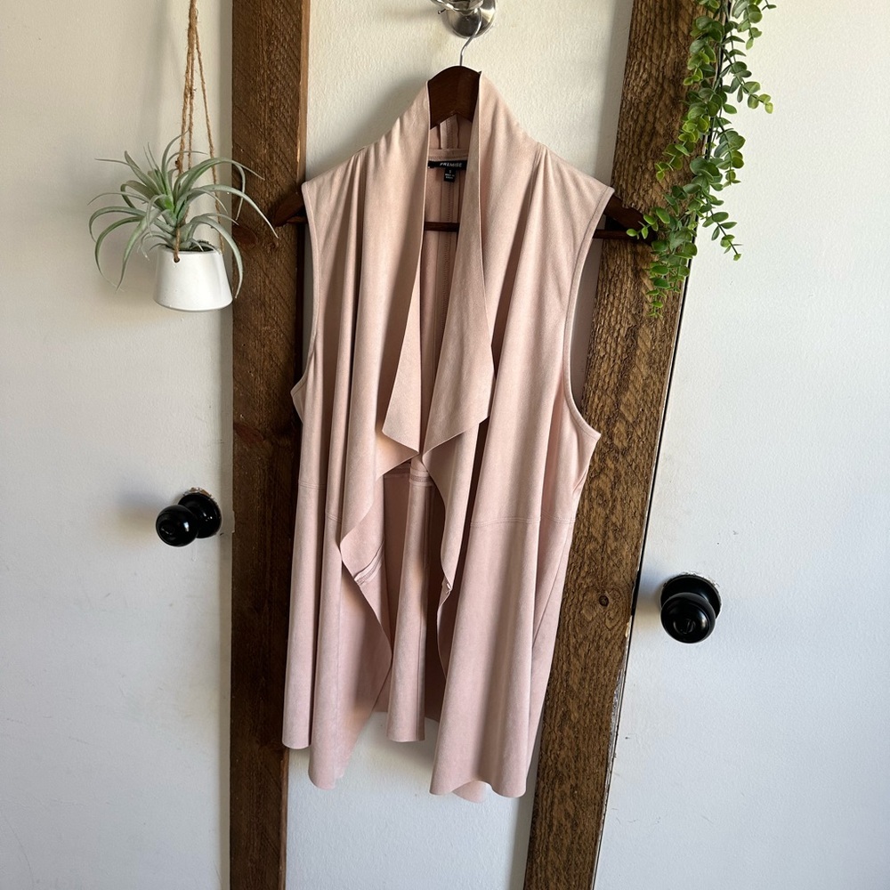New Premise Women’s Faux Leather Suede Dusty Pink Vest Jacket Size Small - Picture 2 of 16